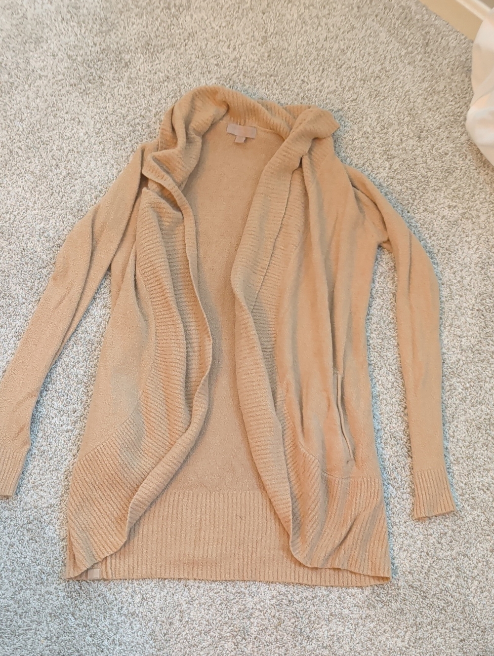 Barefoot Dreams Open-Front Hooded Cardigan Sweater - Camel/Tan